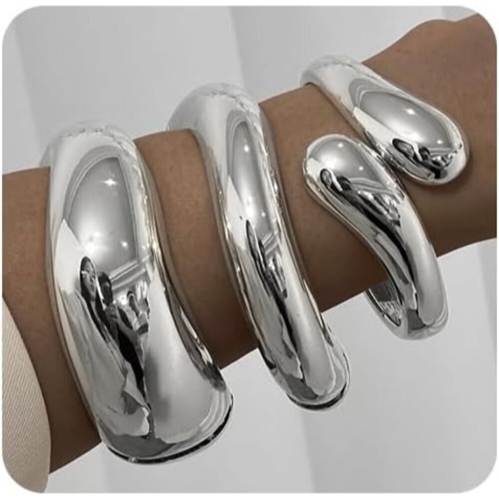 Chunky Gold Color Bangle Bracelets Set for Women Adjustable Stackable Bangles